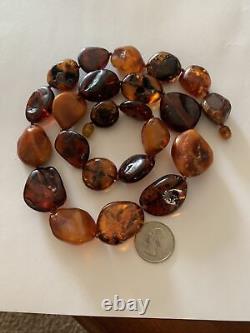 Vintage Natural Baltic Amber Cognac Honey Egg Yolk Cherry Large Necklace 78g