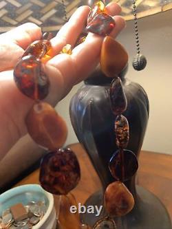 Vintage Natural Baltic Amber Cognac Honey Egg Yolk Cherry Large Necklace 78g