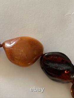 Vintage Natural Baltic Amber Cognac Honey Egg Yolk Cherry Large Necklace 78g