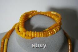 Vintage Natural Baltic Amber Egg Yolk Bead Two Strand Necklace Stretch Bracelet