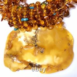 Vintage Natural Baltic Amber Egg Yolk Pendant Butterscotch Beads Big Necklace