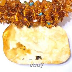 Vintage Natural Baltic Amber Egg Yolk Pendant Butterscotch Beads Big Necklace
