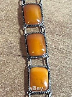 Vintage Natural Baltic Amber Silver Bracelet