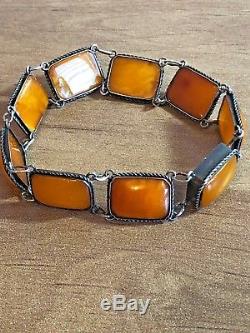 Vintage Natural Baltic Amber Silver Bracelet