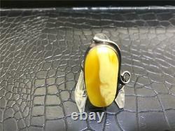 Vintage Natural Baltic Butterscotch Amber 925 Sterling Silver Ring Size 9.25