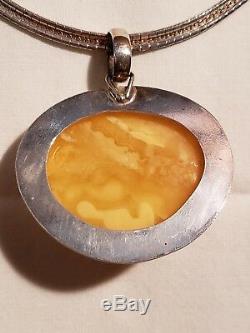 Vintage Natural Baltic Eggyolk Yellow Amber Necklace/Sterling Silver