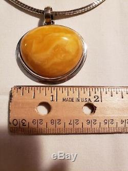 Vintage Natural Baltic Eggyolk Yellow Amber Necklace/Sterling Silver