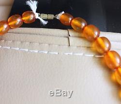 Vintage Natural Baltic Pressed Amber Oval Beads Necklace Kaliningrad 32.7 Gr