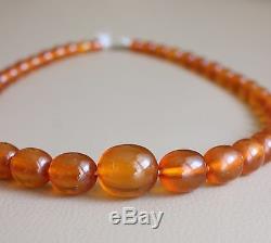 Vintage Natural Baltic Pressed Amber Oval Beads Necklace Kaliningrad 32.7 Gr