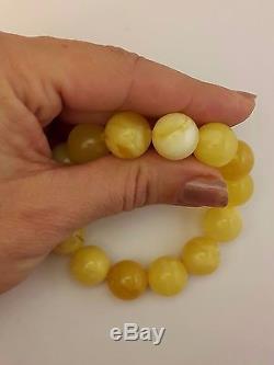 Vintage Natural Egg Yolk Marble Yellow Baltic Sea Amber Bead Bracelet 23.90 g