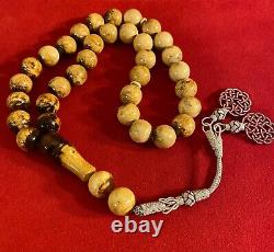 Vintage Natural Genuine Baltic Amber Honey Cream Prayer Beads 94.7 g 16 mm