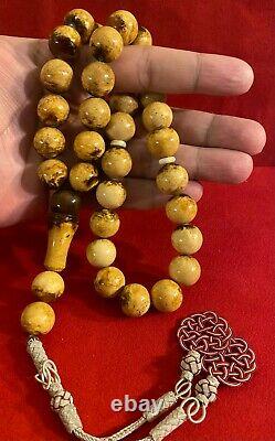 Vintage Natural Genuine Baltic Amber Honey Cream Prayer Beads 94.7 g 16 mm