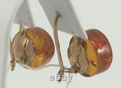 Vintage Original Soviet Russian Natural Amber Rose Gold Earrings 583 14K USSR