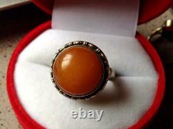 Vintage Soviet Russian Sterling Silver Ring 100% Genuine Royal Baltic Amber