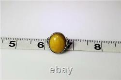 Vintage Sterling Silver Egg Yolk Baltic Amber Cabochon Ring Size 6.5 8516