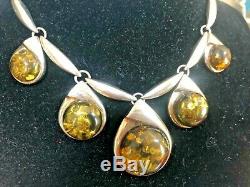 Vintage Sterling Silver Genuine Natural Amber Necklace Southwestern Baltic Honey