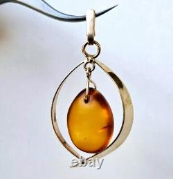 Vintage USSR 14K 583 Rose Gold & Natural Baltic Amber Pendant