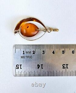 Vintage USSR 14K 583 Rose Gold & Natural Baltic Amber Pendant