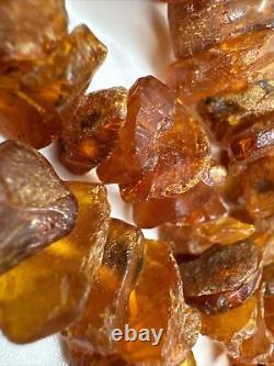 Vintage Unpolished Chunky Amber Nugget Long Necklace Baltic Amber 190 gr