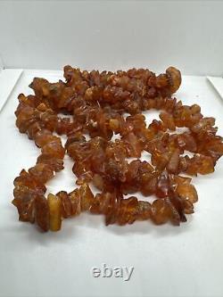 Vintage Unpolished Chunky Amber Nugget Long Necklace Baltic Amber 190 gr