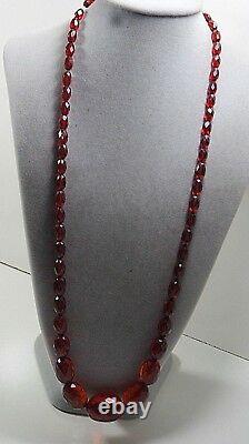 Vintage Victorian Era Faceted Cherry Red Natural Baltic Amber Bead Necklace