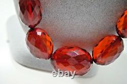 Vintage Victorian Era Faceted Cherry Red Natural Baltic Amber Bead Necklace