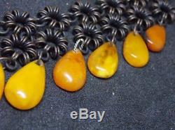 Vintage natural amber stone necklace toffee egg yolk Baltic amber 44g