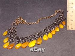 Vintage natural amber stone necklace toffee egg yolk Baltic amber 44g