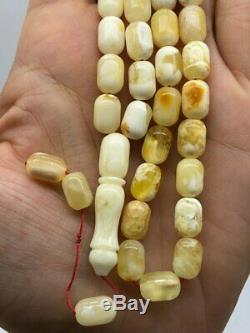 WHITE BALTIC AMBER ROSARY 21g CAPSULE misbah tesbih 66 prayer beads 100% NATURAL