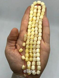 WHITE BALTIC AMBER ROSARY 31g CAPSULE misbah tesbih 66 prayer beads 100% NATURAL