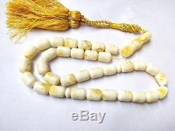 White Baltic Amber Tasbih, 100% Natural Baltic Amber, Made From One Stone. Rf21