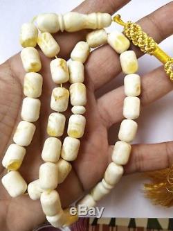 White Baltic Amber Tasbih, 100% Natural Baltic Amber, Made From One Stone. Rf21