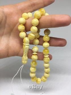 White Baltic Amber prayer beads tesbih misbaha kehribar Islamic muslim rosary