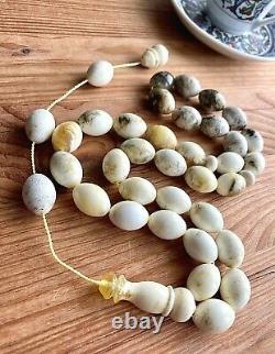 White Natural Baltic Amber Islamic Prayer Rosary 65g. Olive Beads Tesbih Misbaha