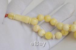 White amber rosary 50.4g 9.5mm Natural Baltic misbah tesbih 81 beads kahrab PL