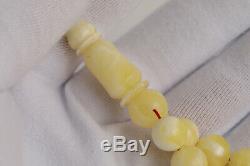 White amber rosary 53.3g 9.8mm Natural Baltic misbah tesbih 81 beads tiger PL
