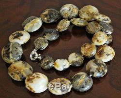 White stone Baltic amber beads necklace natural 81 gr