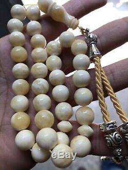 Yellow White Baltic Amber Tasbih, 100% Natural Made From One Stone #SPS30