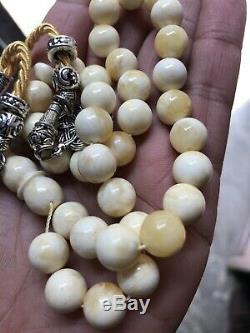 Yellow White Baltic Amber Tasbih, 100% Natural Made From One Stone #SPS30